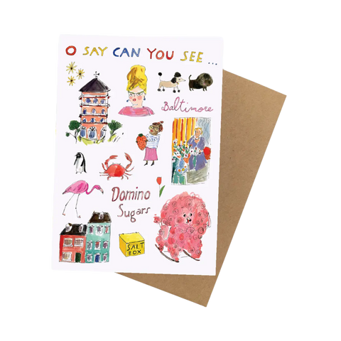 Illustrated Baltimore, Md Notecard with Mint Green Envelope